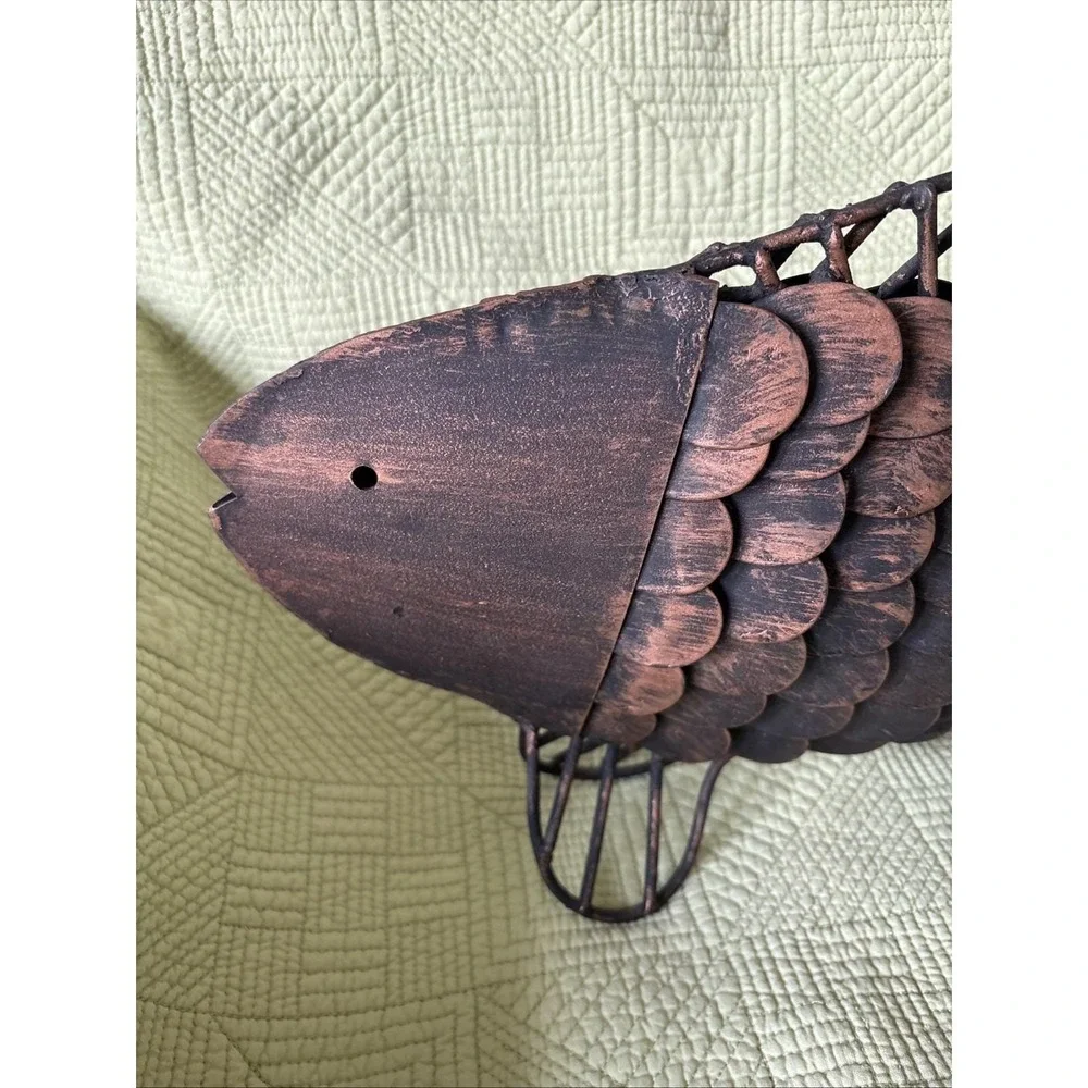 Rustic Fish Sculpture Decor Metal Coastal Lake House Heavy 16 X 9.5